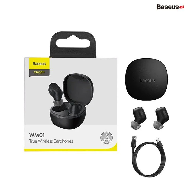 Tai Nghe Bluetooth Baseus WM01 TWS Không Dây - Công Nghệ Chống Tiếng Ồn Mới Nhất - Thiết Kế Nhỏ Gọn Xinh Xắn - Tương Thích Nhiều Thiết Bị - Điều Khiển Cảm Ứng - Hàng Chính Hãng