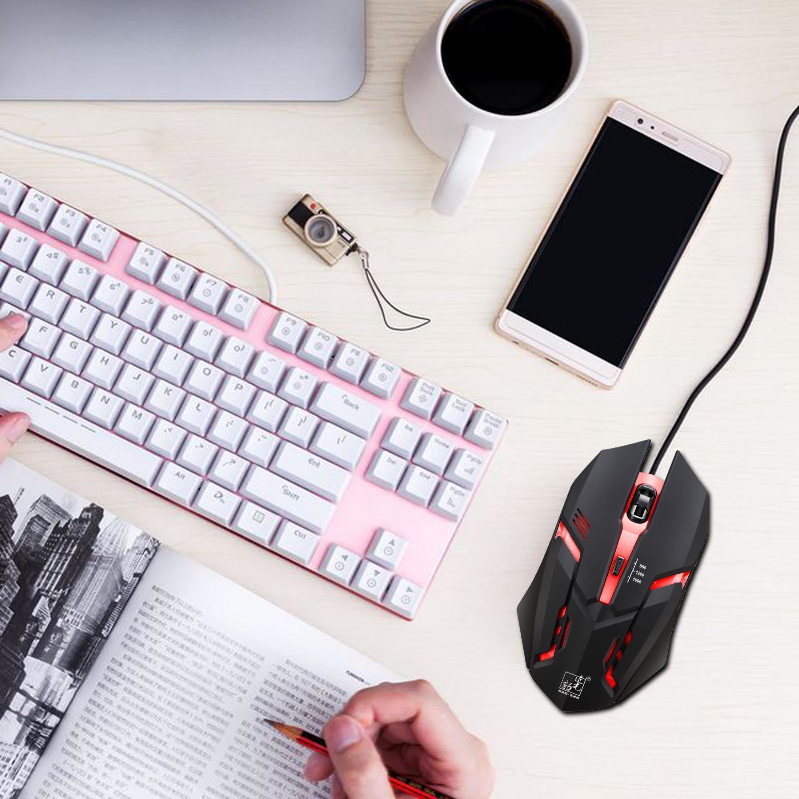 USB Wired Gaming Mouse Breathing Lights 4 Button PC Laptop Computer 1600 DPI