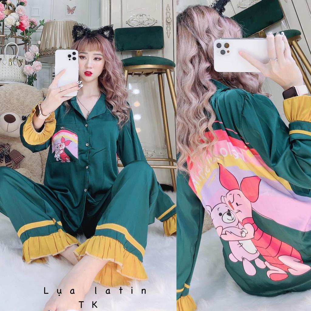 Đồ bộ nữ mặc nhà, đồ ngủ Pijama dễ thương lụa latin tay dài quần dài, Freesize dưới 60kg MYSTORE S24