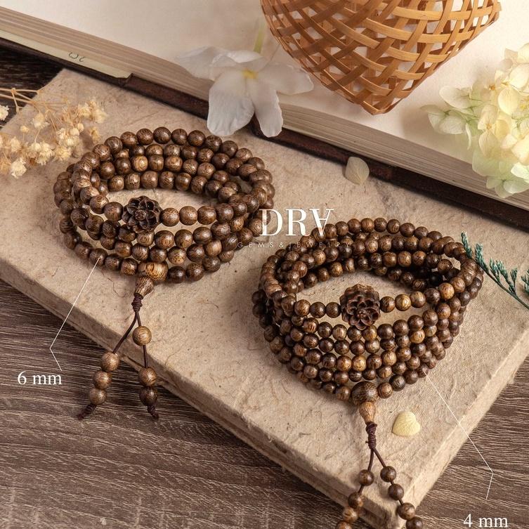 VÒNG TAY NỮ CHUỖI HẠT GỖ TRẦM HƯƠNG TỐC MIX CHARM HOA SEN 4mm 6mm