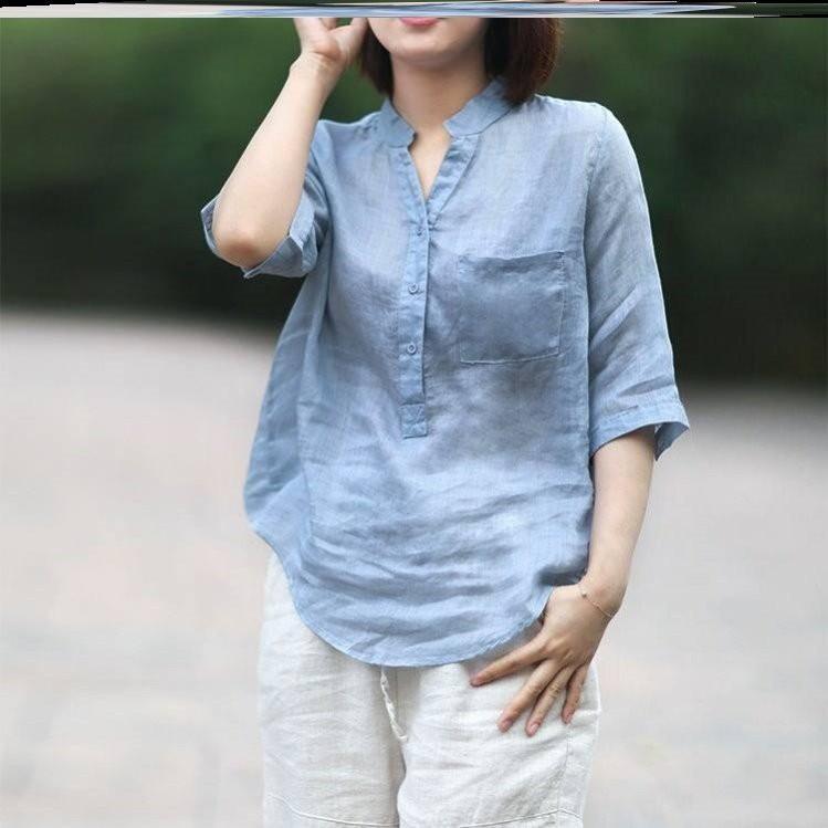 Hình ảnh Áo sơ mi nữ, kín đáo phong cách Hàn Quốc  đũi mềm mịn,màu sắc thanh nhã,có size đến 90kg ( mã A25)