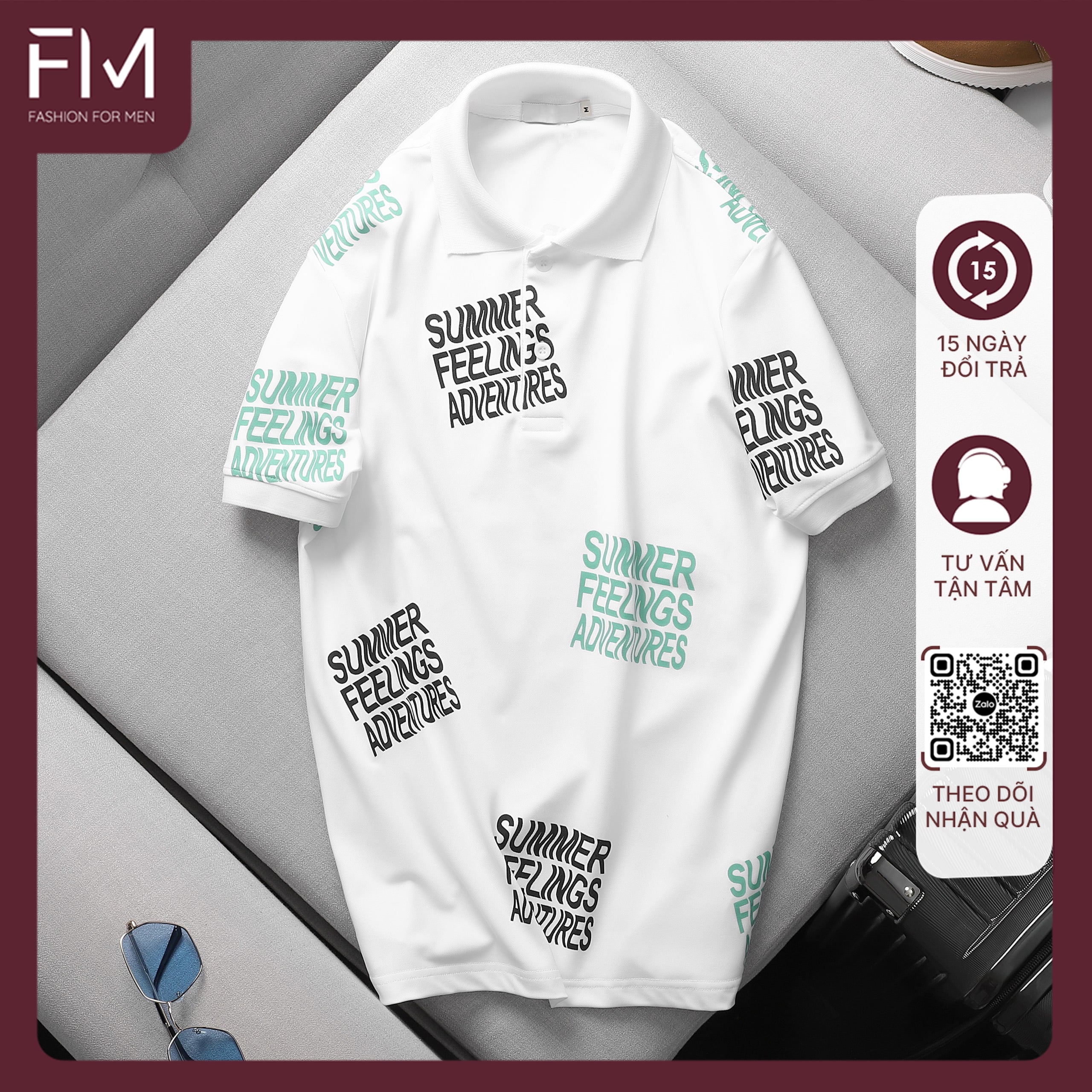 Áo thun cổ bẻ nam ngắn tay, thiết kế in chữ cao cấp, tránh bong tróc - FORMEN SHOP - FMPS192