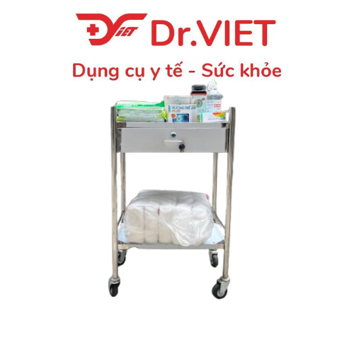 Xe Đẩy Inox 2 Tầng DrViet 35 x 50 (Có Hộc) Thiết kế nhỏ gọn, tối ưu diện tích, phù hợp nhiều không gian 2 tầng chắc chắn, tải trọng tốt, dễ dàng sắp xếp và vận chuyển đồ