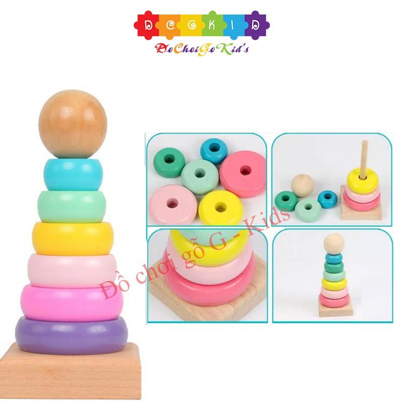 Combo đồ chơi gỗ- tháp gỗ - đàn - thả hình 5 khối