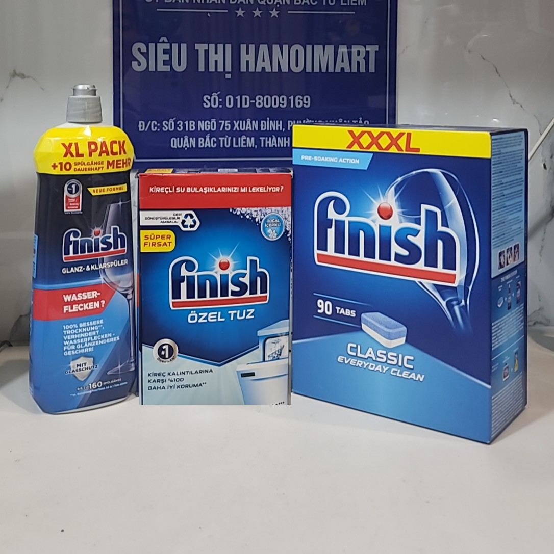 Combo Viên rửa bát Finish quantum 64 V + Muối Finish 1.5kg + Bóng finish 750ml