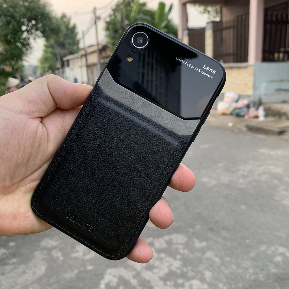 Ốp lưng da kính cao cấp dành cho iPhone XR - Màu đen - Hàng nhập khẩu - DELICATE