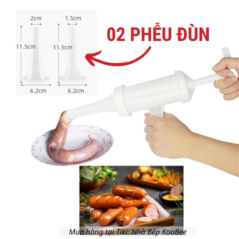 Dụng cụ nhồi xúc xích, lạp xưởng, nhồi thịt dồi sụn - Hàng loại 1 nhựa PP an toàn ống nhồi dày dặn và thanh vặn ren to