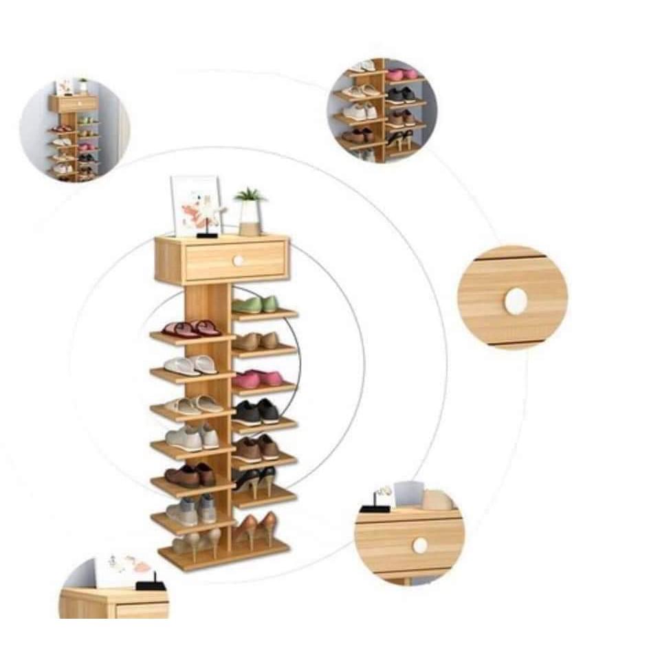 Kệ Để Giày Cây Bằng Gỗ 7 Tầng 14 Ngăn Có Ngăn Kéo Trên