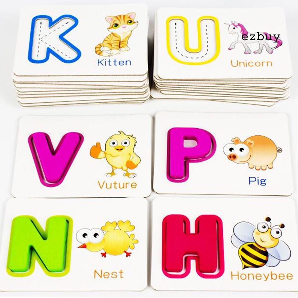 EY-Wooden English Alphabet Puzzle Flashcard with Pen Education Kids Toy