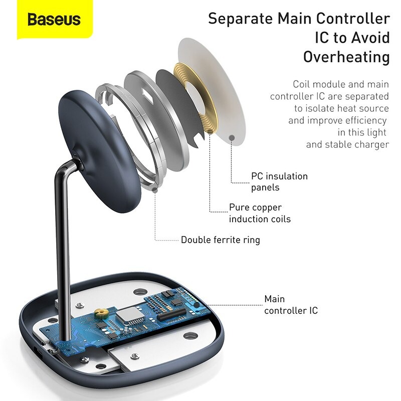 Đế giữ điện thoại tích hợp sạc nhanh không dây Baseus Swan Magnetic Desktop Bracket Wireless Charger cho iPhone 12 series -Hàng Chính Hãng