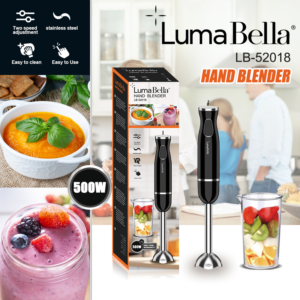 Máy xay cầm tay Lumabella LB-52018, công suất 500W nhỏ gọn chống văng tiện lợi dễ vệ sinh - HÀNG CHÍNH HÃNG