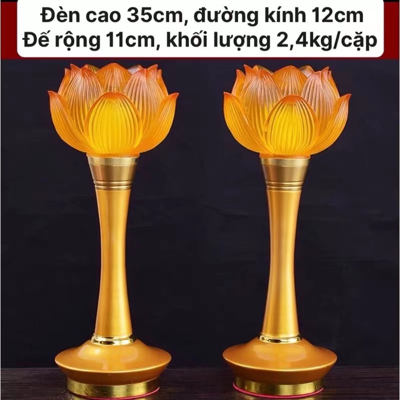 CẶP 2 CÂY ĐÈN LED HOA SEN LƯU LY THỜ CÚNG TRANG TRÍ