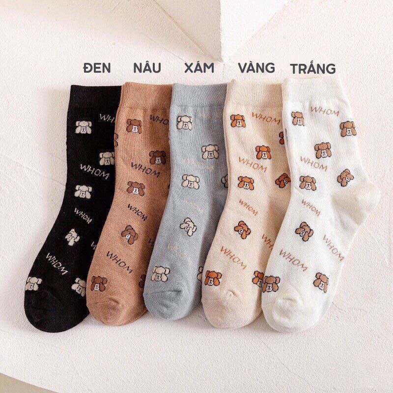 Tất Cổ Cao Nữ Họa Tiết Gấu Nhiều Màu_ Cotton Co Giãn 4 Chiều-L6020