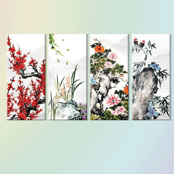 Bộ 4 Tranh Canvas Viền Composite Treo Tường Tứ Quý W266