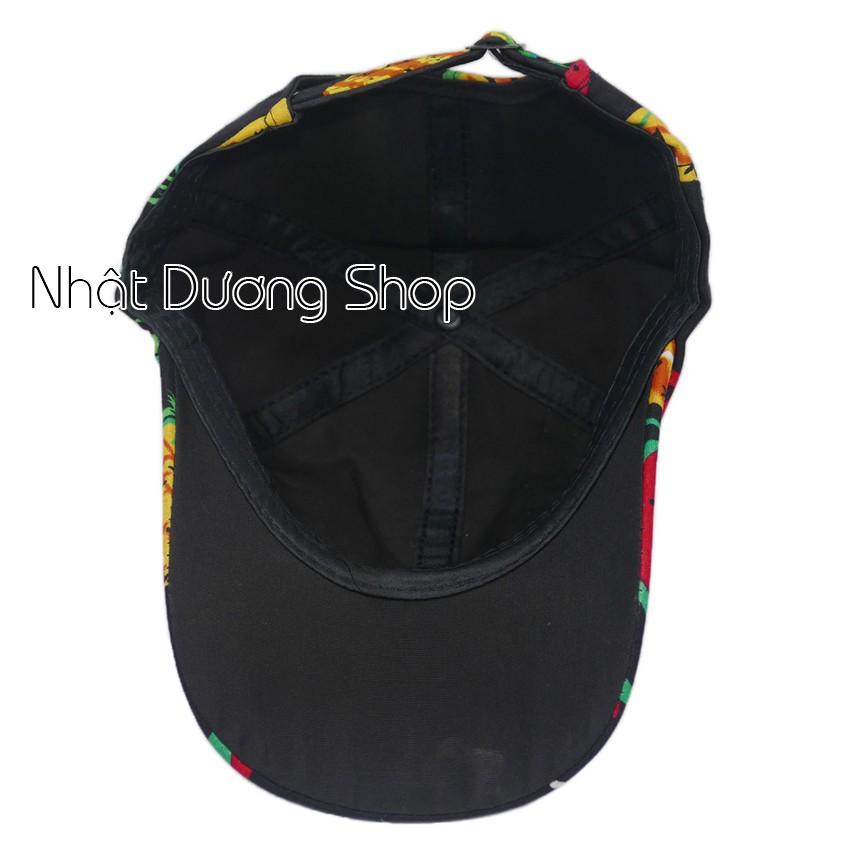 Nón kết đi biển, đi du lịch họa tiết Dưa hấu &amp; Thơm - Đen chất liệu vải Cotton thích hợp cho nam và nữ