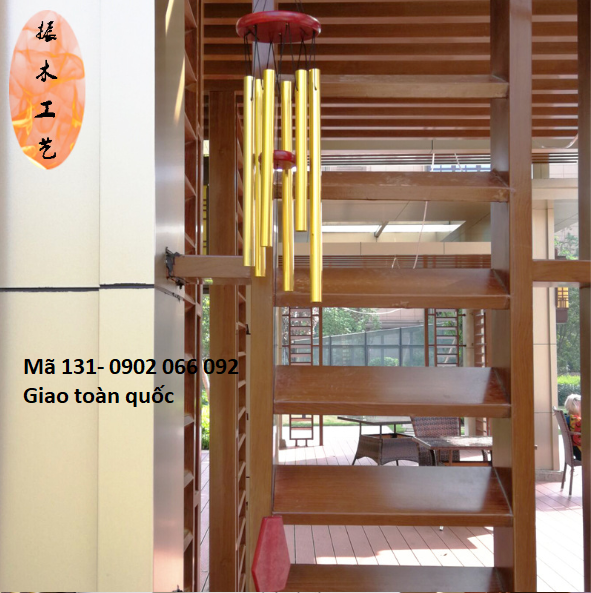 Chuông gió phong thuỷ 5 thanh màu vàng và màu trắng