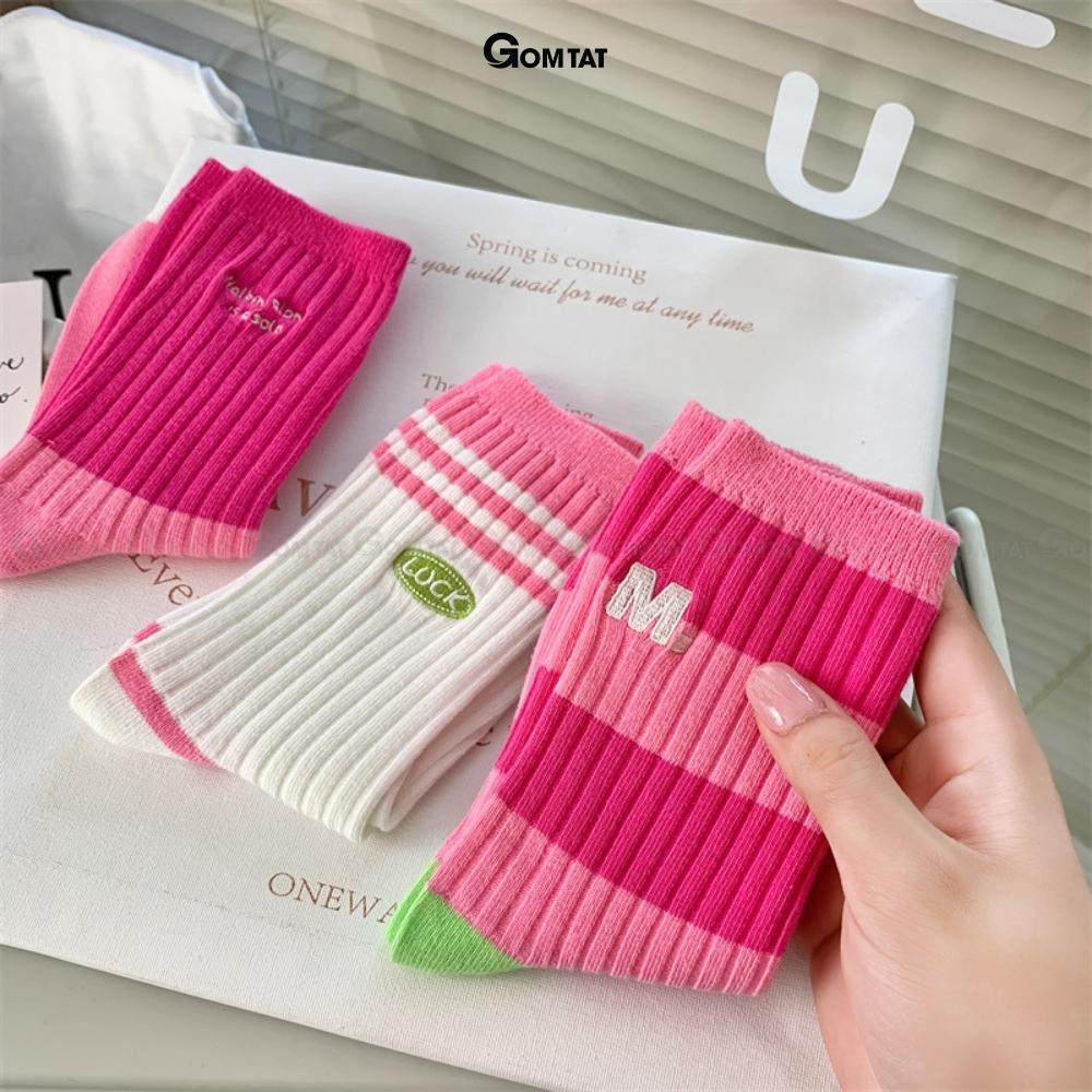 Tất nữ cổ cao GOMTAT tone màu hồng, chất liệu cotton nhẹ mềm mại thấm hút thoáng khí -CAOHONG-PO-3026-1DOI