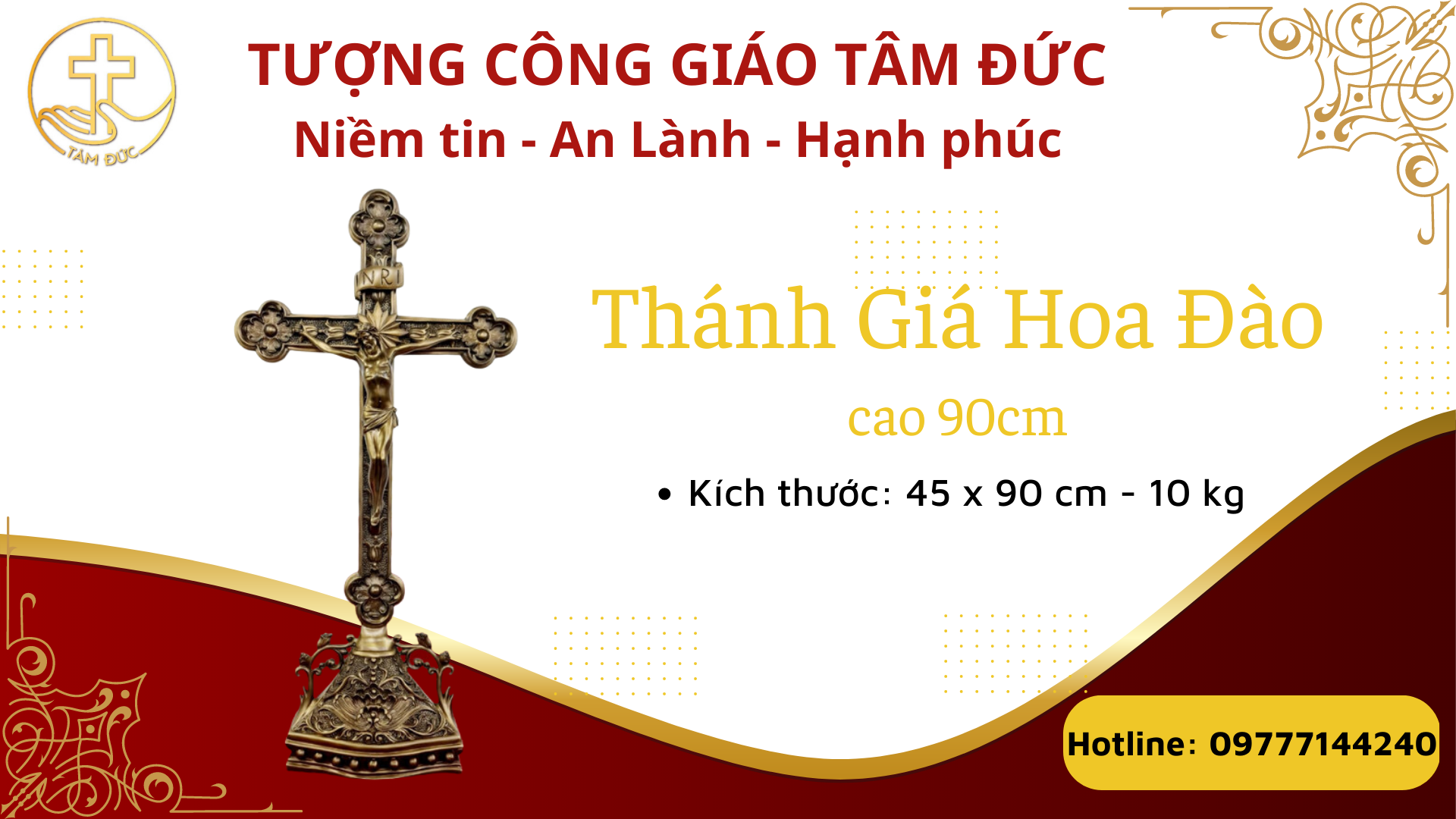 Thánh giá hoa đào có đế cao 90cm - Sản phẩm Công Giáo Tâm Đức - Tượng Đồng