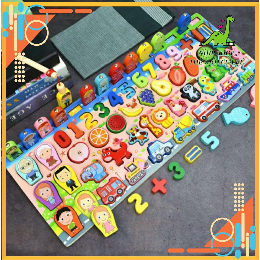 Bộ bảng số thông minh đồ chơi cho bé đồ chơi trẻ em - đồ chơi gỗ xếp hình câu cá ghép số học đếm 63 chi tiết 5in1 6in1 7