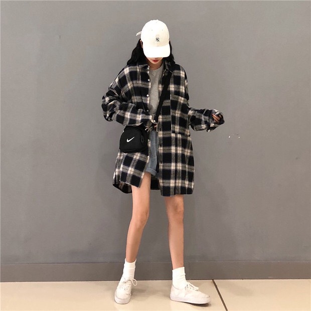 Áo sơ mi unisex form rộng - somi nam nữ sọc số 15