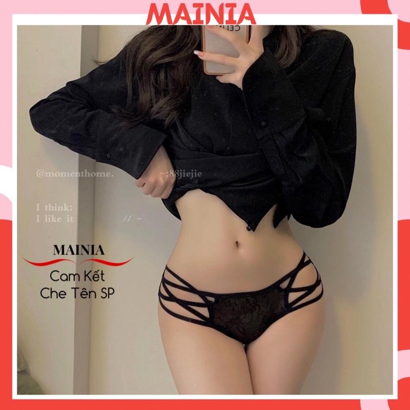 Quần Lót Ren Hoa Hồng Phối Dây Chéo Sexy Gợi Cảm Hai Màu Trắng Đen Co Giãn Thoáng Mát Mainia Shop