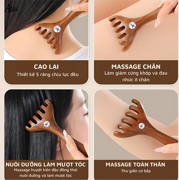 Lược Gỗ Đàn Hương 1 Đầu Chải Massage Da Đầu Al14397