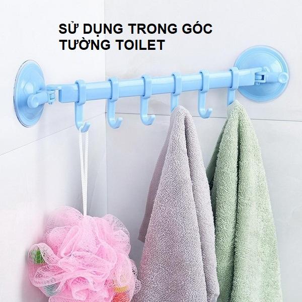 Móc treo đồ hút chân không loại 6 móc Giá treo đồ hít tường dùng cho nhà bếp và toilet