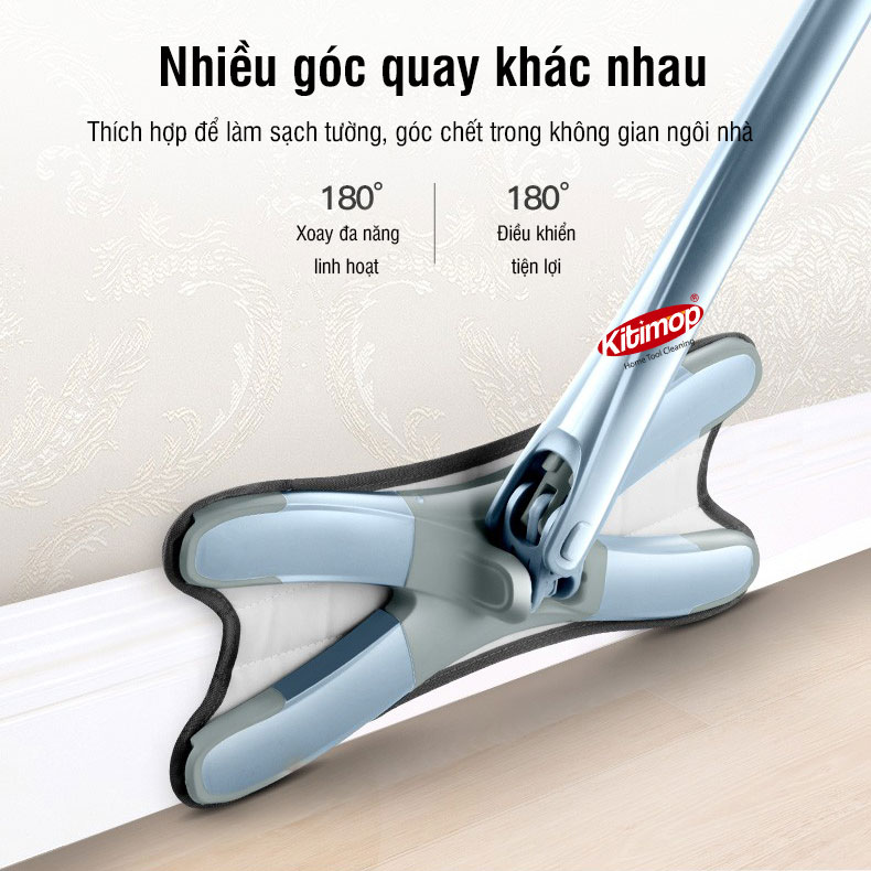 Cây lau nhà tự vắt loại X, lau khô lau ướt xoay 360 độ linh hoạt Kitimop-DRY