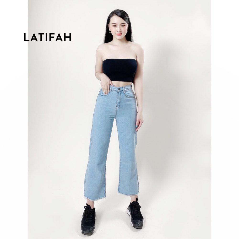 Quần baggy jeans nữ LATIFAH ống rộng trơn tua lai màu trắng bạc QD014