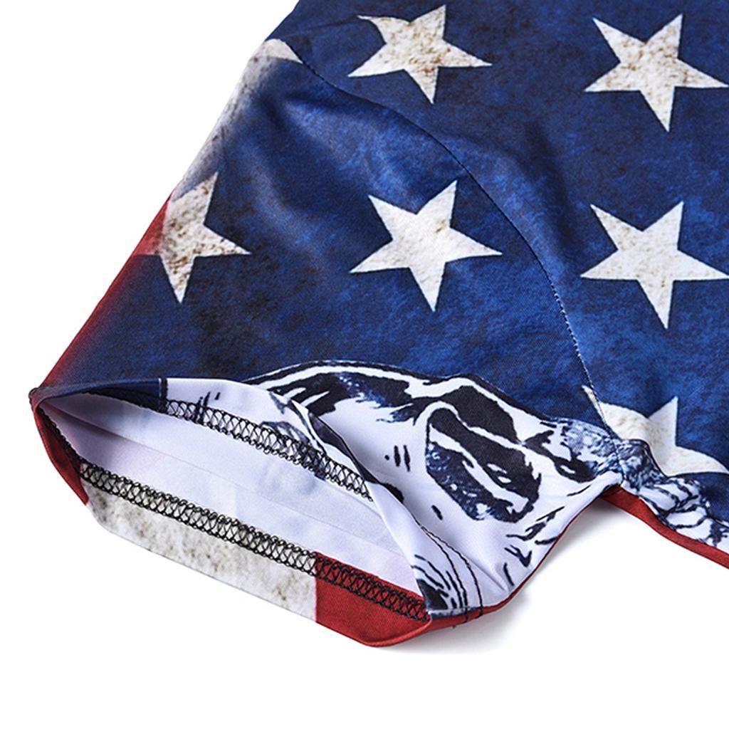 Fashion Men’s Fun T-shirts American Flag Holiday Fancy Dress Round Neck 3D Skull Head Print Tee M - 3XL