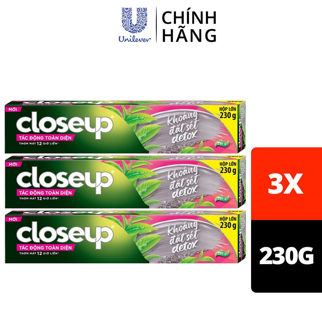 Combo 3 Kem đánh răng Closeup Trắng Răng Tự Nhiên Khoáng Đất Sét Detox 230G/Tuýp