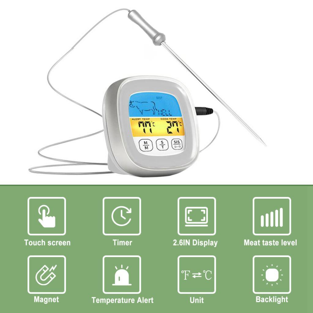 Digital Meat Thermometer LCD Display with Backlight for BBQ Cooking Accs Black