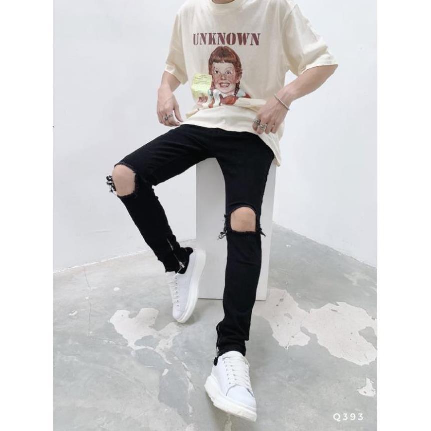 Quần Jean Nam Rách Kiểu Kèm zip ống chân - rách thời trang