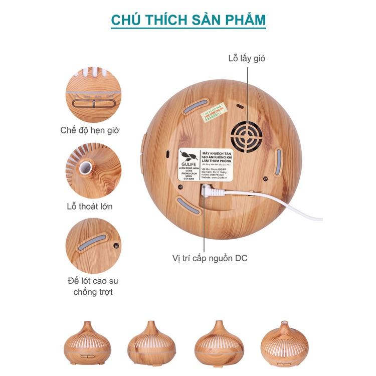 Máy Khuếch Tán Tinh Dầu Tạo Độ Ẩm Đèn Lồng Hồ Lô 7 Màu 400ml -Tặng Tinh Dầu Nguyên Chất 10ml Kèm Remote- GULIFE MKT23S