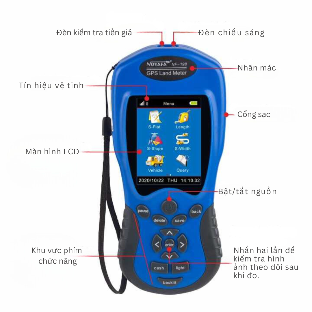 Thiết bị đo đạc GPS NF-198: Độ chính xác cao, màn hình màu lớn, tính năng đo diện tích và chiều dài đa dạng, tích hợp Maps, sử dụng trong môi trường tối và pin sạc lithium bền bỉ – giải pháp toàn diện cho đo lường đất đai - Hàng Nhập Khẩu