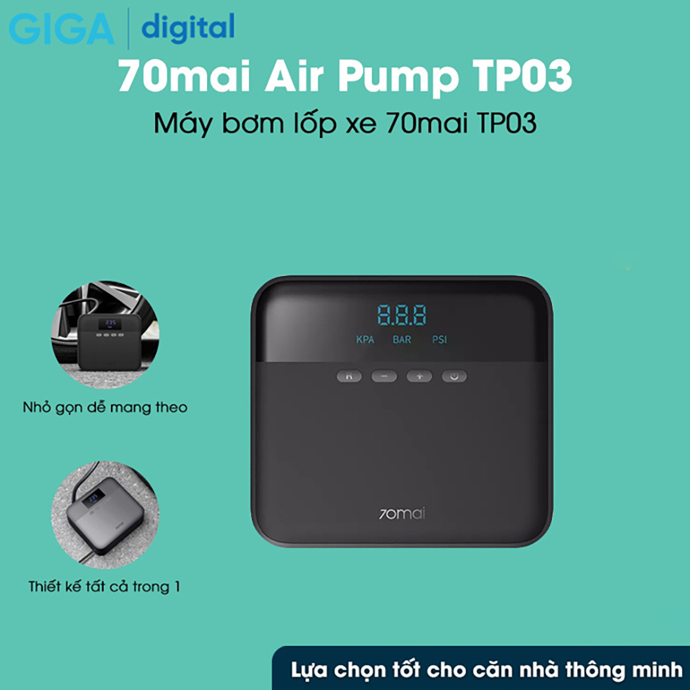 Máy bơm lốp xe Xiaomi 70mai Air Compressor Lite Midrive TP03 - Hàng Chính Hãng