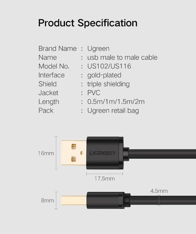 Ugreen UG30132US102TK 1M màu Trắng Cáp 2 đầu USB 2.0 vỏ nhựa PVC - HÀNG CHÍNH HÃNG