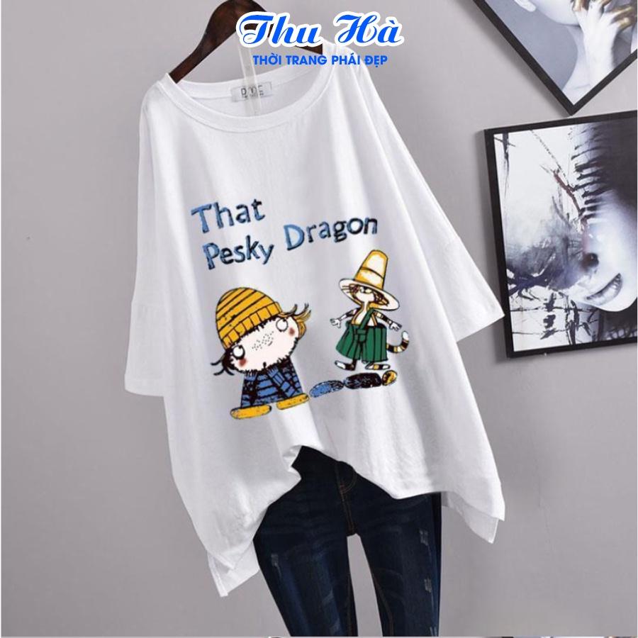 Áo thun nam nữ form rộng tay lỡ Thu Hà áo phông unisex freesize chất liệu mềm mát in chữ That Pesky Dragon