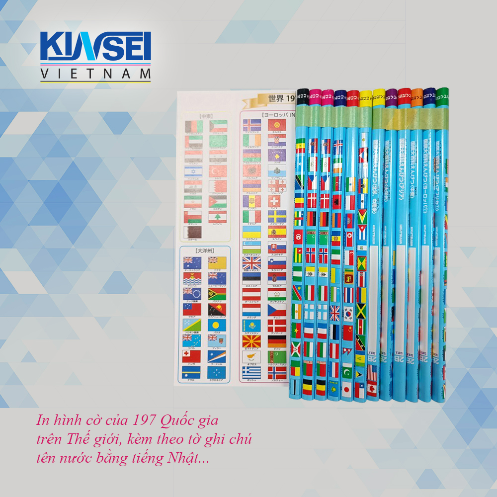 Set 12 cây Bút chì loại 2B, thân hình tam giác - Bách khoa toàn thư cờ các nước trên thế giới