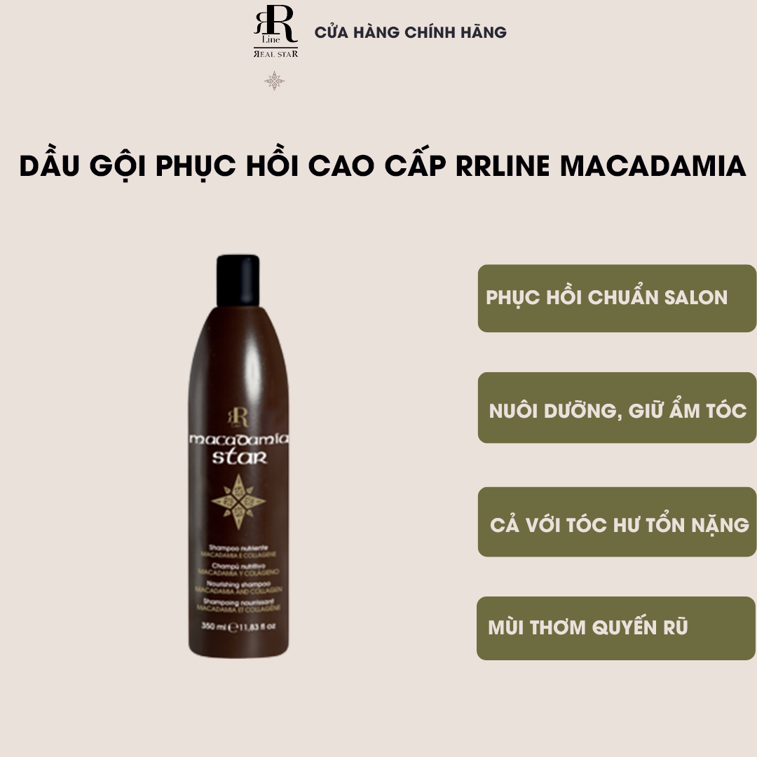 Dầu gội Ý phục hồi tóc hư tổn Rrline Macadamia Collagen Star Shampoo 350ml