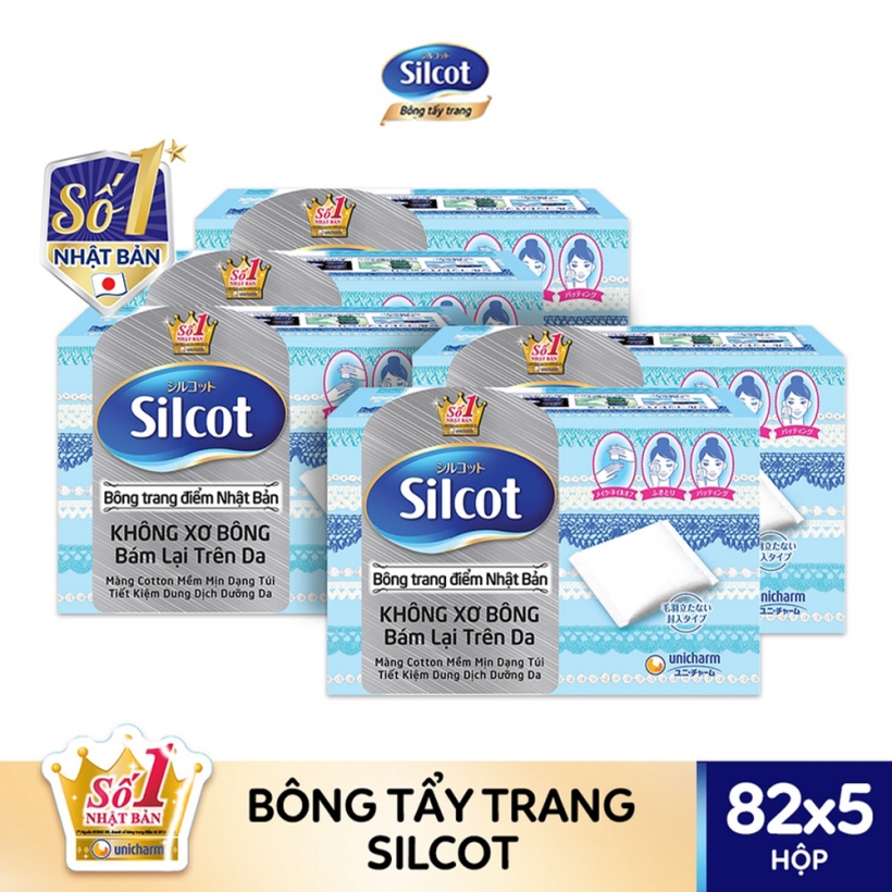 Bộ 5 Hộp bông trang điểm (Bông tẩy trang) Silcot 82 miếng/hộp