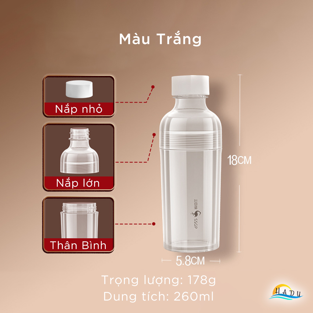 Chai Đựng Nước Ép Hoa Quả Trái Cây Bằng Nhựa Kiêm Cốc 260ml Cao Cấp Đạt Chất Lượng LFGB Đức SSGP