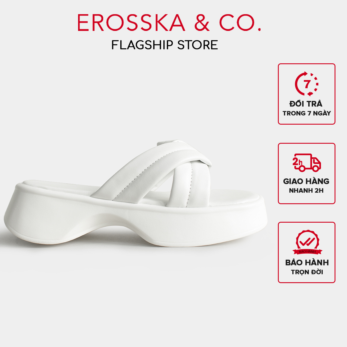 Erosska - Dép nữ quai chéo đế xuồng tôn dáng cao 3cm màu trắng - SB003