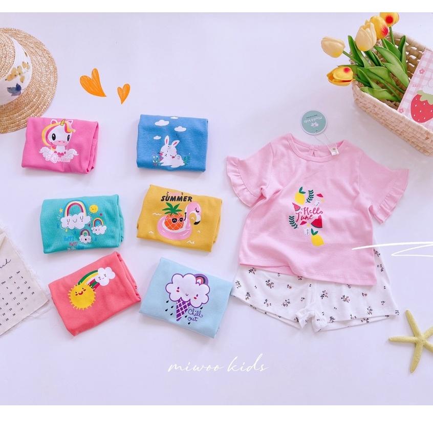 Bộ ngắn tay bèo quần hoa bozip Minky Mom xinh xắn cho bé gái từ 7-19kg BẢNG 2