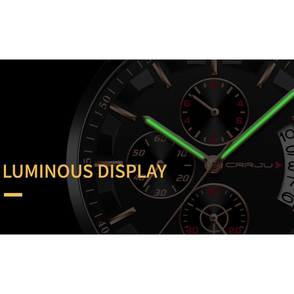 Đồng hồ đeo tay nam CRRJU 2261 Man Quartz phát sáng Chronograph-Vàng đen-Thép