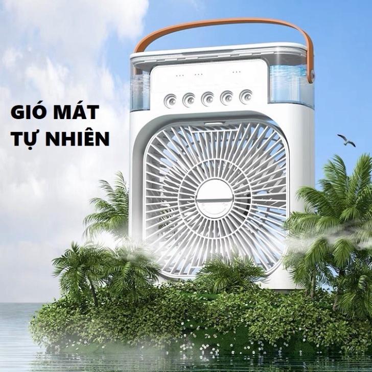 Quạt điều hòa hơi nước mini để bàn, quạt phun sương có khay chứa đá, có 5 vòi phun sương kèm kèm đèn led màu tùy chỉnh
