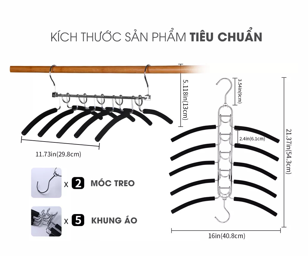 Móc Áo Chrome Thông Minh 5 trong 1 ECODEALS - Cứng cáp, chắc chắn, tiết kiệm 80% không gian