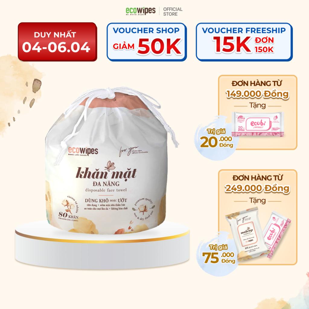 Khăn giấy khăn mặt khô đa năng Ecowipes cuộn 80 tờ size khăn 20x20cm lau khô lau ướt giấy lau mặt dùng một lần