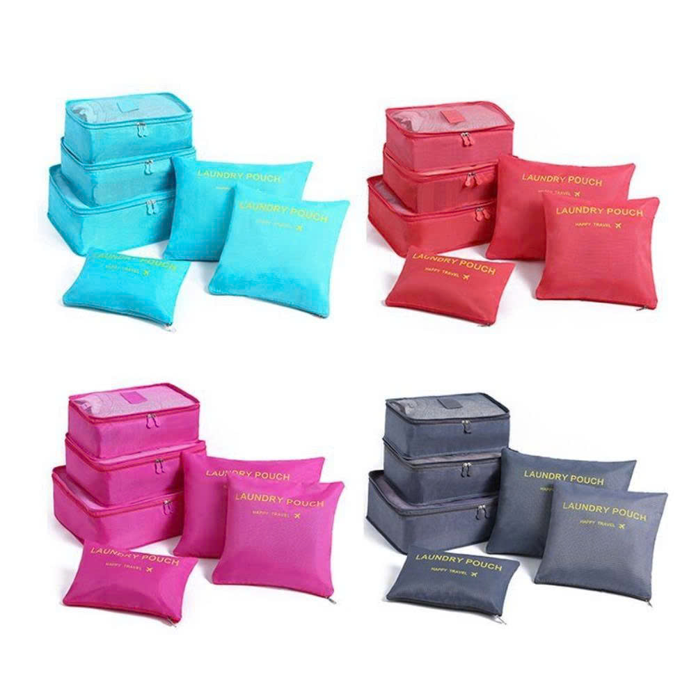 Bộ 6 Túi Đựng Đồ Du Lịch Thiết Kế Mặt Lưới Thoát Khí Sắp Xếp Quần Áo Nhỏ Gọn Tiện Dụng (Giao màu ngẫu nhiên)