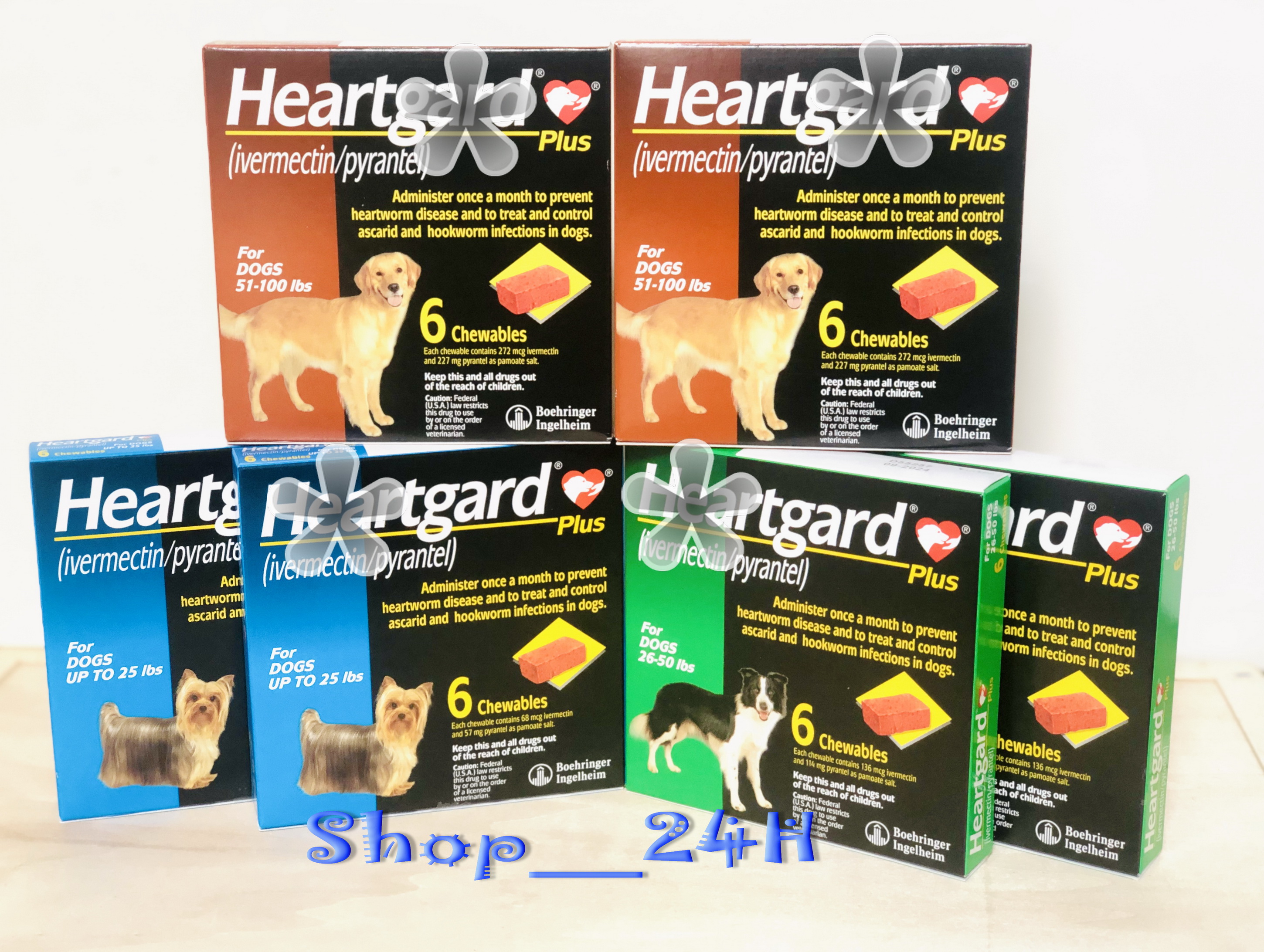 1 hộp Heartgard tẩy giun tim, giun đũa, giun móc (chó 22,5 - 45kg, 6 viên)